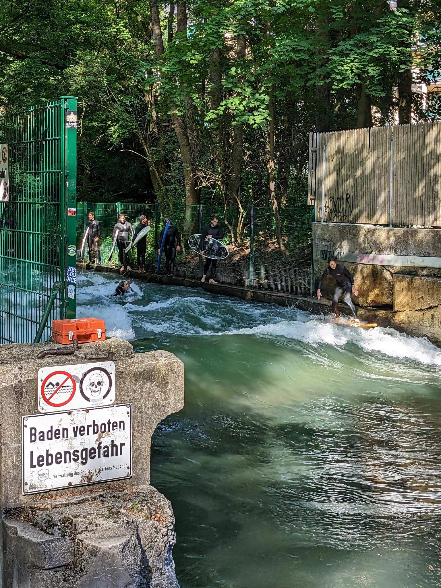 The E2 river wave on the Eisbach in Munich — weekend surf trips from Munich